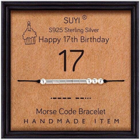 Suyi Morse Code Bracelet Birthday Gifts for Women Girls Sterling Silver Bracelet Birthday Jewelry for 12th 13th 14th 15th Sweet 16th 17th 18th 19th 20th 21st 25th 30th 40th 50th 60th 70th 80th in Saudi Arabia