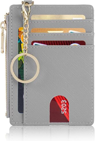 Suweibuke Slim Pocket Wallet, RFID Blocking Credit Card Holder Wallet with D-Shackle ID Window and Detachable keychain for Women (A-Black) in Kuwait