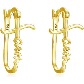 Faith Earrings Sterling Silver Huggie Hoop Earring Cross Earrings Graduation Jewelry Gifts for Women Men Girls Mother's Day… in Saudi Arabia
