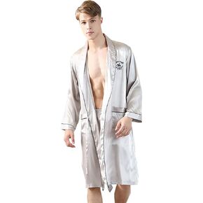 طقم رداء Wowcarbazole الرجالي من الساتان طقم أرواب حمام كيمونو حريري خفيف الوزن مع شورت أو بنطلون بيجامة in Kuwait