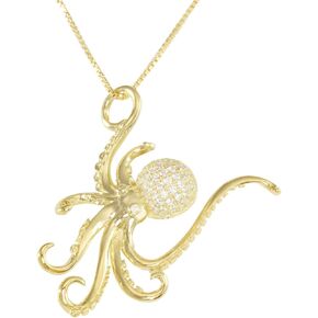 قلادة من الفضة الإسترليني المطلية بالذهب الأصفر على شكل أخطبوط/تاكو من تشيكوسلوفاكيا مع سلسلة صندوقية مقاس 18 بوصة in Kuwait