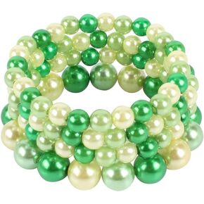Fuqimanman2020 4pcs Colorful Simulated Pearl Stretch Bracelets Set Strand Stacked Elastic Multilayer Bangle for Women Bridal Wedding Party 1920s Retro Jewelry