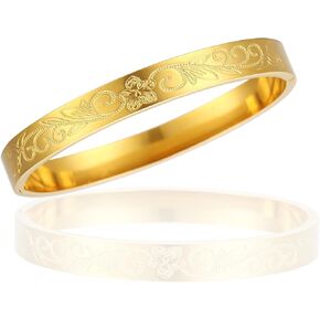 فوكاستيل سوار حلقي للنساء من الستانلس ستيل مع زهرة الحياة المنقوشة، سوار ذهبي من الستانلس ستيل، بدون احجار كريمة in Kuwait