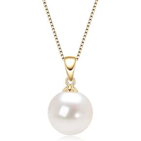 Simple Pearl Necklace for Women, 925 Sterling Silver Freshwater Cultured Single Pearl Pendant Necklaces, Anniversary Birthday Wedding Jewelry Gifts for Mom Wife Daughter
