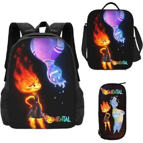 مجموعة شنطة ظهر بتصميم افلام انيمي اليمنتال، مع شنطة غداء معزولة وشنطة يد وشنطة تغليف صندوق اقلام رصاص - شنطة ظهر ترفيهية من 3 قطع، مناسبة للاكسسوارات للمراهقين والاولاد والبنات والمراهقين, أسود, in Kuwait