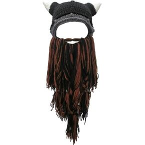 MerryJuly Men's Head Barbarian Vagabond Beanie Original Foldaway Beard Hats Viking Horns Bearded Caps in Kuwait