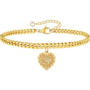 Gold Initial Charm Bracelets Heart Bracelet for Women, 14K Gold Plated Cuban Link Bracelet 26 Letter Bracelets for Women Teen Girls Dainty Charm Bracelets Gold Jewelry Gifts for Women Girls in Kuwait