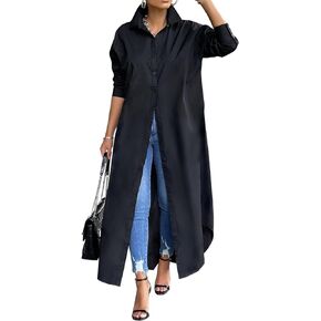 Choichic Shirt Dresses for Women Casual Long Sleeve Color Block Loose Pocket Button Down Maxi Dresses