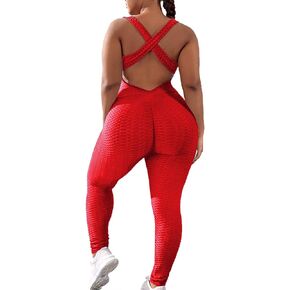 SEASUM Women Yoga Jumpsuit Backless One Piece Workout Catsuit Bodysuit Sleeveless Textured Gym Bodycon Romper in Saudi Arabia