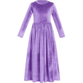 Girls Maxi Velvet Dress with Pockets Long Sleeve Casual Pageant Party Evening Gown for Christmas Wedding Holiday Winter Fall