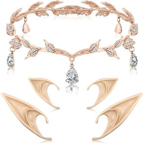 Fairy Tiara for Women Halloween Rhinestone Fairy Pixie Elf Ears Headpiece Crown in Kuwait