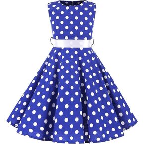 Girls 50s Vintage Polka Dot Flower Swing Rockabilly Prom Party Tea Dress Kids Audrey Wedding Formal Cocktail Evening Gown in Saudi Arabia
