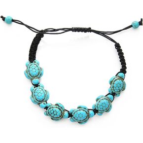 Caiyao Bohemian Turquoise Turtle Bracelet Vintage Adjustable Handmade Woven Bracelet Natutal Stone Bead Elastic String Stretch Bracelet for Women Girls Beach Jewelry