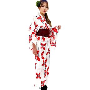 DITA ENSHU Traditional Cotton Women's Yukata Robe (japanese casual kimono) Easy Wearing (Yukata, Obi, Koshihimo) set3 in Kuwait