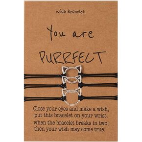 COLORFUL BLING 2-3Pcs Long Distance Matching Friendship Bracelet Adjustable Cord Couple Cute Cat Promise Wish Bracelet for Women Girls Cat Lover BFF Sisters Jewelry in Kuwait