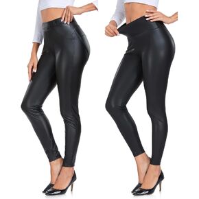 GymNatural Women's High Waist Faux Leather Leggings PU Butt Lifting Sexy Skinny Stretchy Leggings