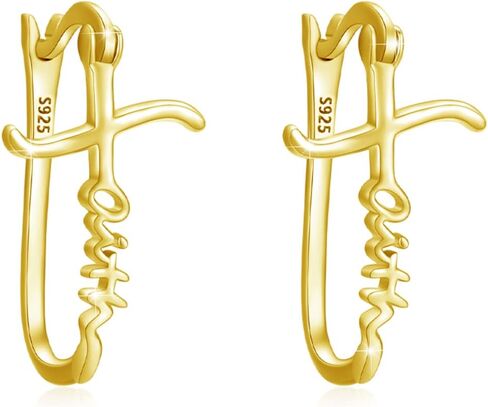 Faith Earrings Sterling Silver Huggie Hoop Earring Cross Earrings Graduation Jewelry Gifts for Women Men Girls Mother's Day… in Saudi Arabia