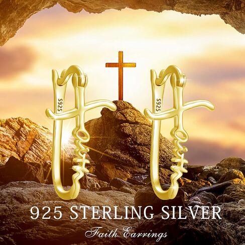 Faith Earrings Sterling Silver Huggie Hoop Earring Cross Earrings Graduation Jewelry Gifts for Women Men Girls Mother's Day… in Saudi Arabia