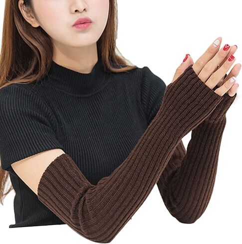 SUNTRADE Women Girls Knit Soft Stretchy Fingerless Gloves Arm Warmers Long Gloves in Kuwait