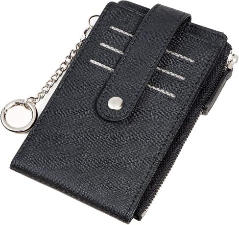 Credit Card Holder for Women RFID Small Wallet Women Slim - Multi Zipper Card Case with Keychain Carbon Fiber Black in Kuwait