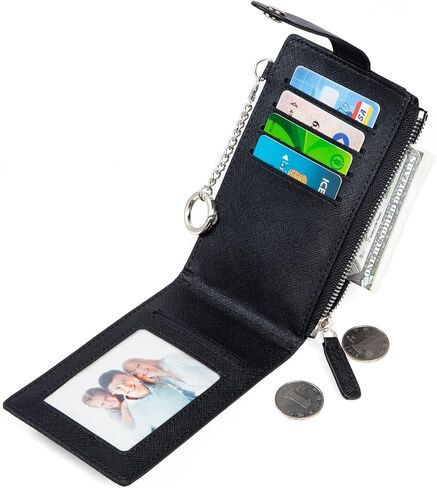 Credit Card Holder for Women RFID Small Wallet Women Slim - Multi Zipper Card Case with Keychain Carbon Fiber Black in Kuwait