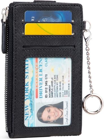 Credit Card Holder for Women RFID Small Wallet Women Slim - Multi Zipper Card Case with Keychain Carbon Fiber Black in Kuwait