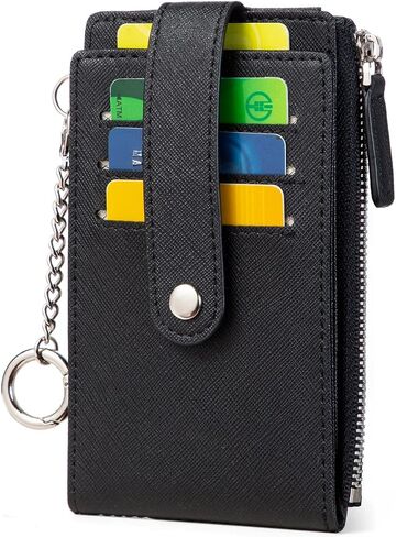 Credit Card Holder for Women RFID Small Wallet Women Slim - Multi Zipper Card Case with Keychain Carbon Fiber Black in Kuwait