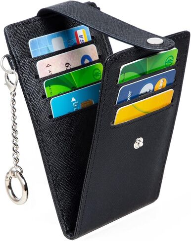 Credit Card Holder for Women RFID Small Wallet Women Slim - Multi Zipper Card Case with Keychain Carbon Fiber Black in Kuwait