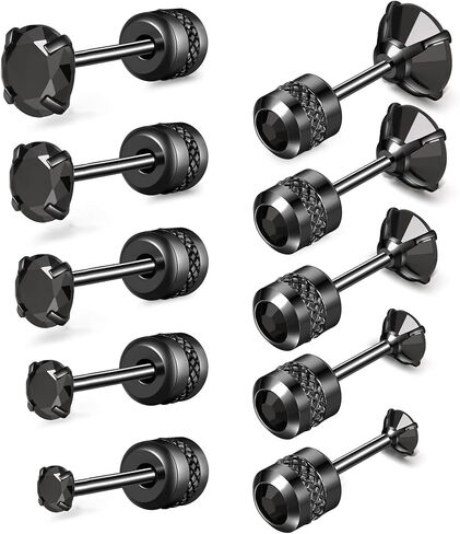 5 أزواج من الأقراط المصنوعة من التيتانيوم للنساء والرجال من الفولاذ المقاوم للصدأ برغي خلفي أقراط صغيرة مضادة للحساسية مكعب زركونيا مرصعة مزدوجة الجانب للغضروف (20 جم، 2-6 مم) in Kuwait