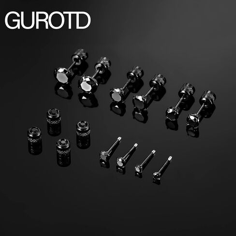 5 أزواج من الأقراط المصنوعة من التيتانيوم للنساء والرجال من الفولاذ المقاوم للصدأ برغي خلفي أقراط صغيرة مضادة للحساسية مكعب زركونيا مرصعة مزدوجة الجانب للغضروف (20 جم، 2-6 مم) in Kuwait