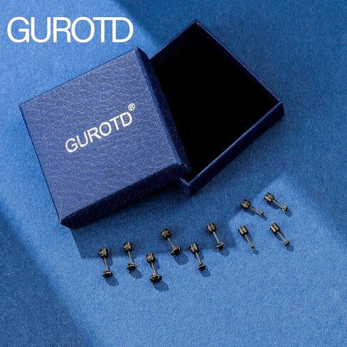 5 أزواج من الأقراط المصنوعة من التيتانيوم للنساء والرجال من الفولاذ المقاوم للصدأ برغي خلفي أقراط صغيرة مضادة للحساسية مكعب زركونيا مرصعة مزدوجة الجانب للغضروف (20 جم، 2-6 مم) in Kuwait