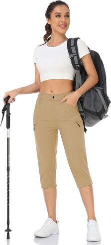 Hiking Pants for Women Lightweight Outdoor Cargo Capri for Athletic Casual with UPF 50 Quick Dry Zip Pockets in Saudi Arabia