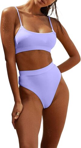 Womens High Waisted Swimsuits Bottom Padded Bathing Suits Bikini Sets Top Two Piece Swimwear in Kuwait