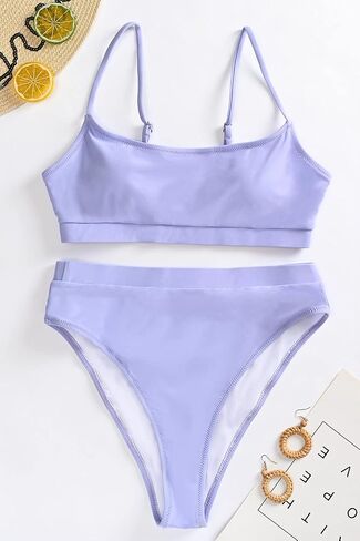 Womens High Waisted Swimsuits Bottom Padded Bathing Suits Bikini Sets Top Two Piece Swimwear in Kuwait