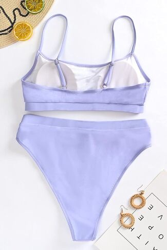 Womens High Waisted Swimsuits Bottom Padded Bathing Suits Bikini Sets Top Two Piece Swimwear in Kuwait