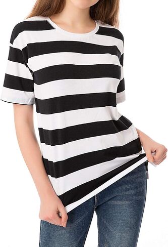 Striped T Shirt for Women Short Sleeve Crew Neck Summer Loose Casual Tee Tops in Saudi Arabia