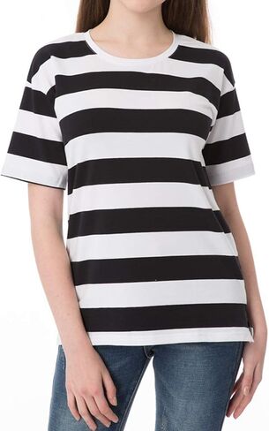 Striped T Shirt for Women Short Sleeve Crew Neck Summer Loose Casual Tee Tops in Saudi Arabia