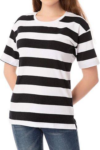 Striped T Shirt for Women Short Sleeve Crew Neck Summer Loose Casual Tee Tops in Saudi Arabia