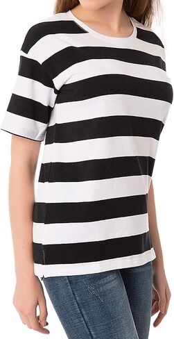 Striped T Shirt for Women Short Sleeve Crew Neck Summer Loose Casual Tee Tops in Saudi Arabia