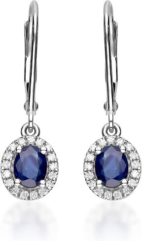 Gin & Grace 10K White Gold Genuine Blue Sapphire Earrings with Diamonds for women | Ethically, authentically & organically sourced Sapphire, hand-crafted jewelry for her | Sapphire Earrings for women in Saudi Arabia
