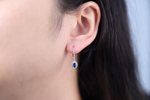 Gin & Grace 10K White Gold Genuine Blue Sapphire Earrings with Diamonds for women | Ethically, authentically & organically sourced Sapphire, hand-crafted jewelry for her | Sapphire Earrings for women in Saudi Arabia