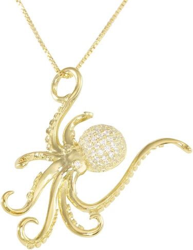 قلادة من الفضة الإسترليني المطلية بالذهب الأصفر على شكل أخطبوط/تاكو من تشيكوسلوفاكيا مع سلسلة صندوقية مقاس 18 بوصة in Kuwait