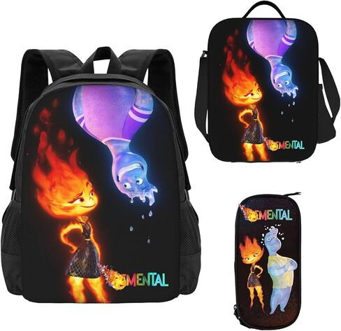 مجموعة شنطة ظهر بتصميم افلام انيمي اليمنتال، مع شنطة غداء معزولة وشنطة يد وشنطة تغليف صندوق اقلام رصاص - شنطة ظهر ترفيهية من 3 قطع، مناسبة للاكسسوارات للمراهقين والاولاد والبنات والمراهقين, أسود, in Kuwait