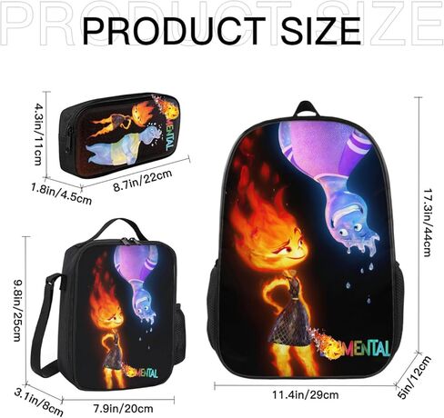 مجموعة شنطة ظهر بتصميم افلام انيمي اليمنتال، مع شنطة غداء معزولة وشنطة يد وشنطة تغليف صندوق اقلام رصاص - شنطة ظهر ترفيهية من 3 قطع، مناسبة للاكسسوارات للمراهقين والاولاد والبنات والمراهقين, أسود, in Kuwait