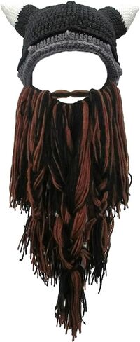 MerryJuly Men's Head Barbarian Vagabond Beanie Original Foldaway Beard Hats Viking Horns Bearded Caps in Kuwait