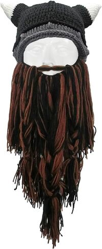 MerryJuly Men's Head Barbarian Vagabond Beanie Original Foldaway Beard Hats Viking Horns Bearded Caps in Kuwait