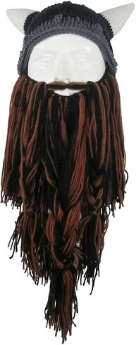 MerryJuly Men's Head Barbarian Vagabond Beanie Original Foldaway Beard Hats Viking Horns Bearded Caps in Kuwait