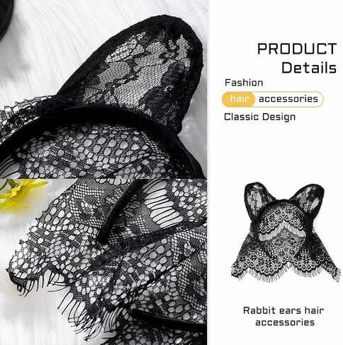 CLOACE آذان القط عقال أسود أفخم الأرنب الأذن هيرباند الديكور غطاء الرأس الأذن حفلة تنكرية أغطية الرأس حفلة موسيقية تأثيري أغطية الرأس زي اكسسوارات الشعر للنساء والفتيات in Kuwait
