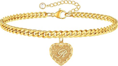 Gold Initial Charm Bracelets Heart Bracelet for Women, 14K Gold Plated Cuban Link Bracelet 26 Letter Bracelets for Women Teen Girls Dainty Charm Bracelets Gold Jewelry Gifts for Women Girls in Kuwait
