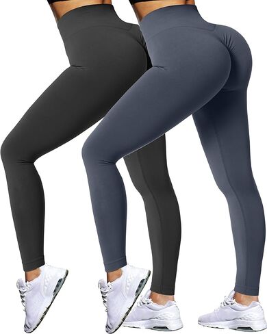 OMKAGI سروال نسائي ضيق لرفع المؤخرة بدون خياطة عالي الخصر للتمرين في صالة الألعاب الرياضية 2 قطعة in Kuwait